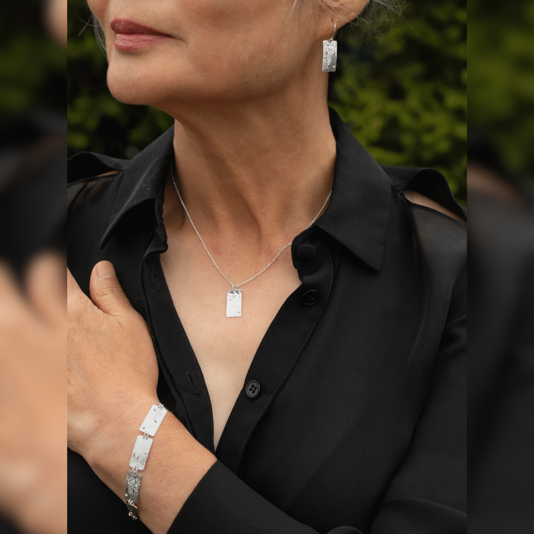 Holly Yashi Radiant Petra Earrings, Necklace and Bracelet Set - Niobium and 925 Sterling Silver - Color Silver