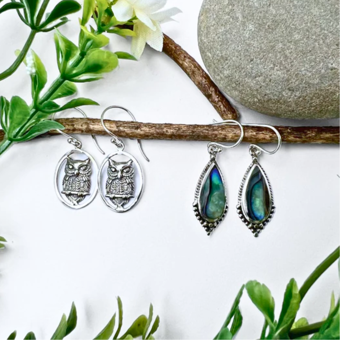 Small dainty square shaped essential stones on 18" inch 925 Sterling Silver box chain - available in 4 colors - Peridot w./ matching earrings