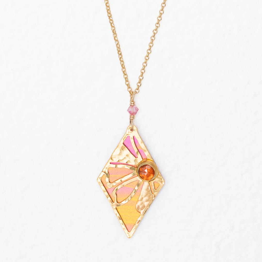 Holly Yashi Drew Necklace - Color sunset - 18k gold-plated niobium with glass cabochon