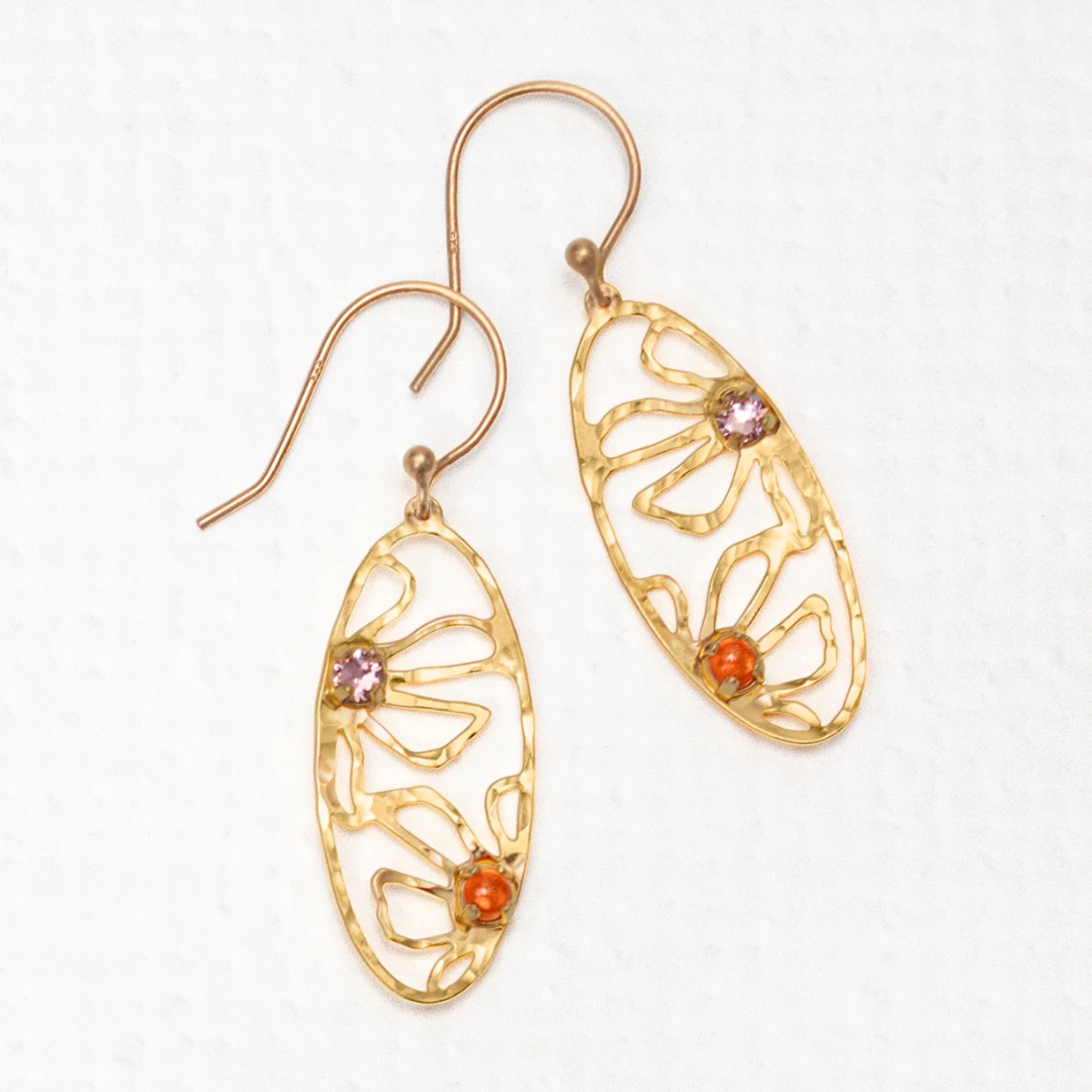 Holly Yashi Drew Earrings - Color gold - 18k gold-plated niobium dangles with crystal and amber cabochons