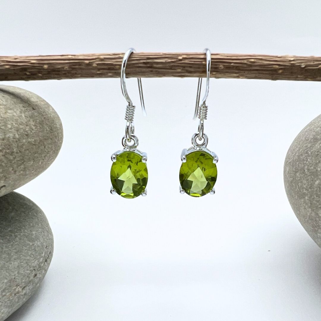 Oval Stone Sterling Silver Dangles