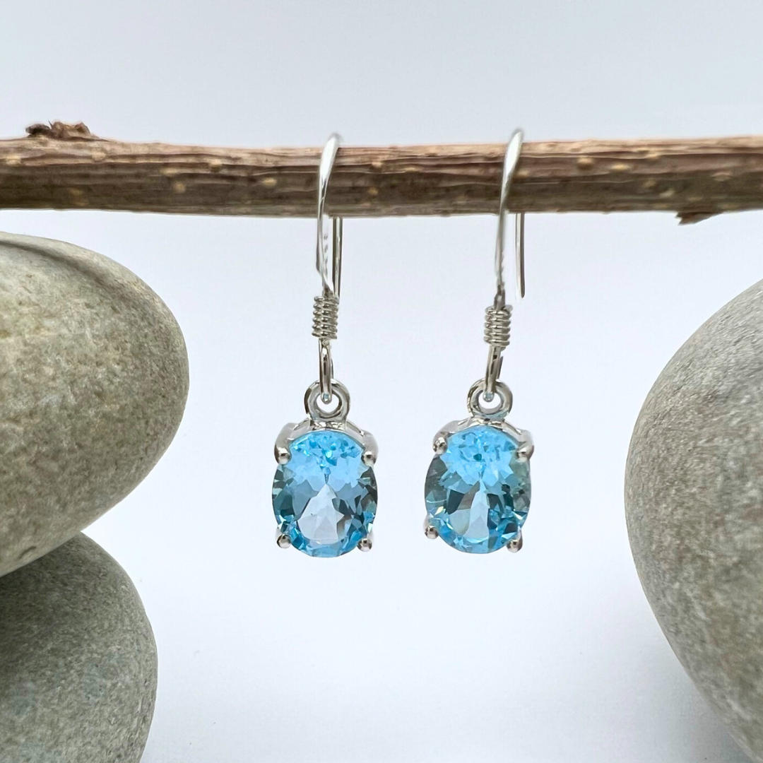 Oval Stone Sterling Silver Dangles