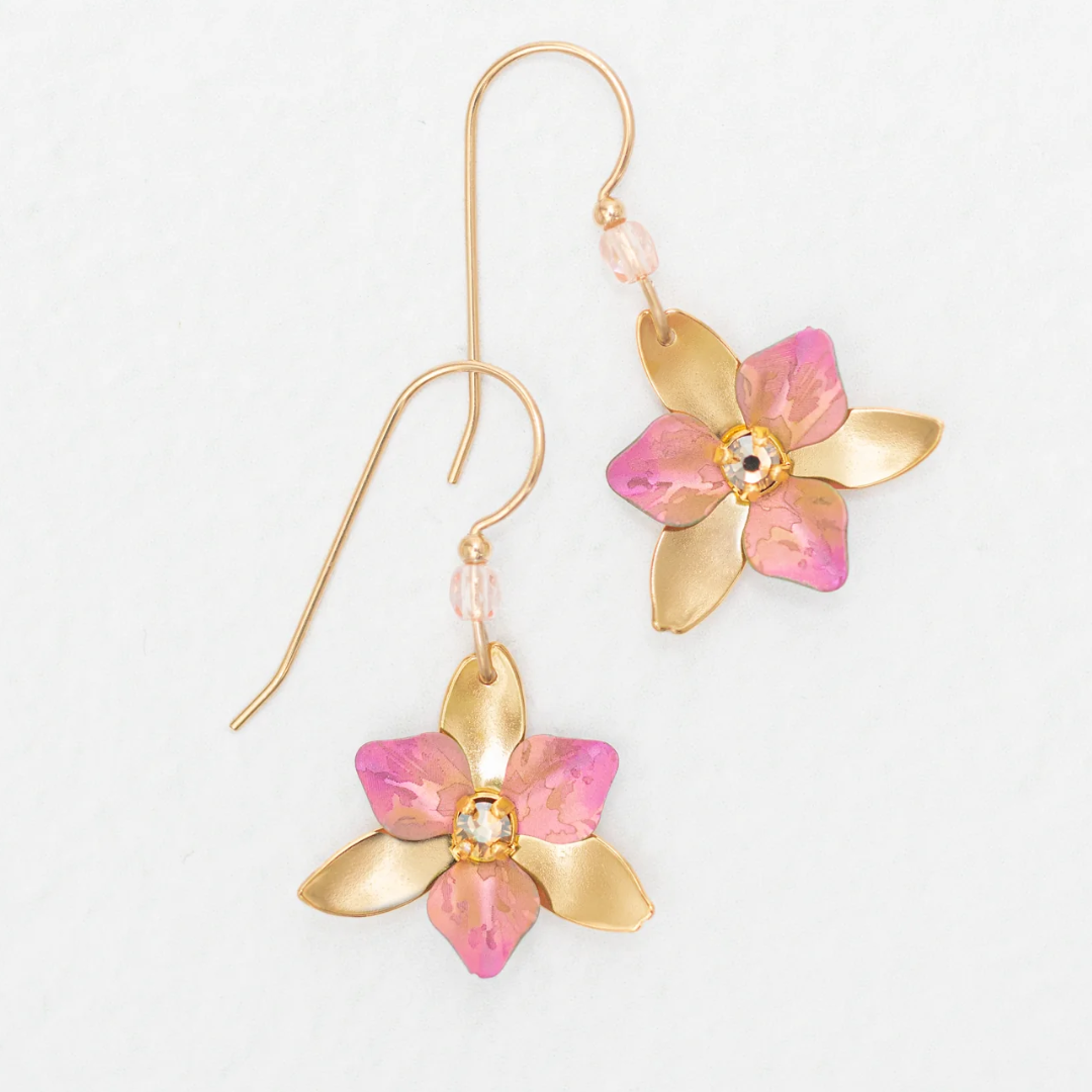 Holly Yashi Special Edition Orla Drop Earrings - Breast Cancer Awareness - Niobium and Gold Filled - Color Pink