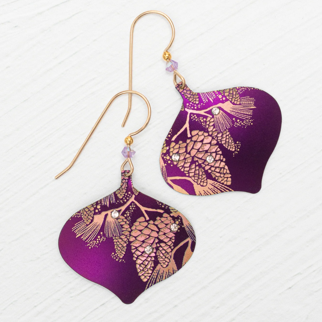 Holly Yashi Clara Ornament Earrings - Niobium and Gold Filled - Color Royal Plum