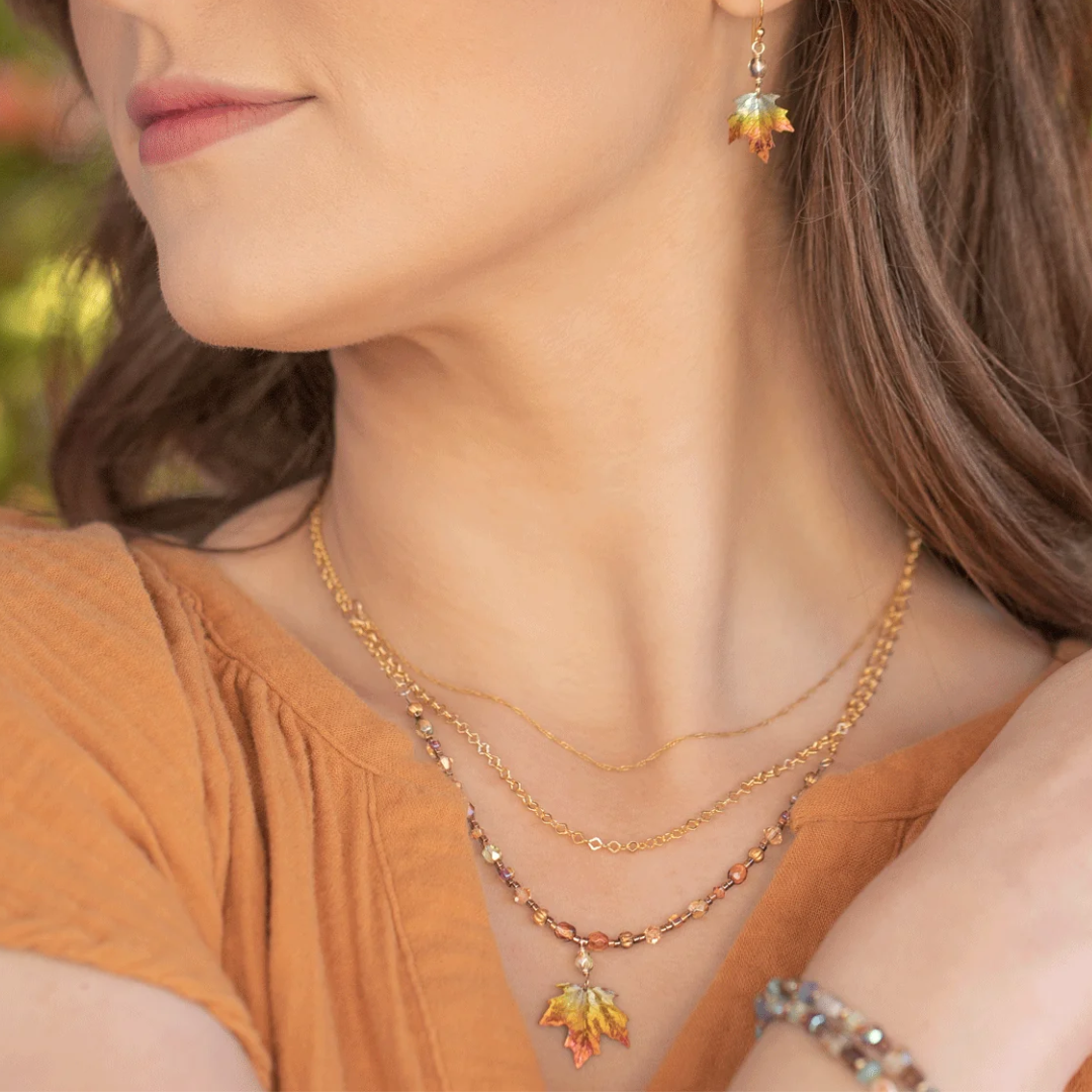 Holly Yashi Sugar Maple Beaded Necklace - Niobium and Gold Filled - Color Peach shown on model