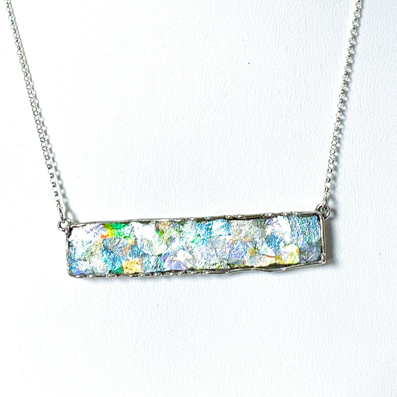 Roman Glass Long Bar Necklace in Sterling Silver