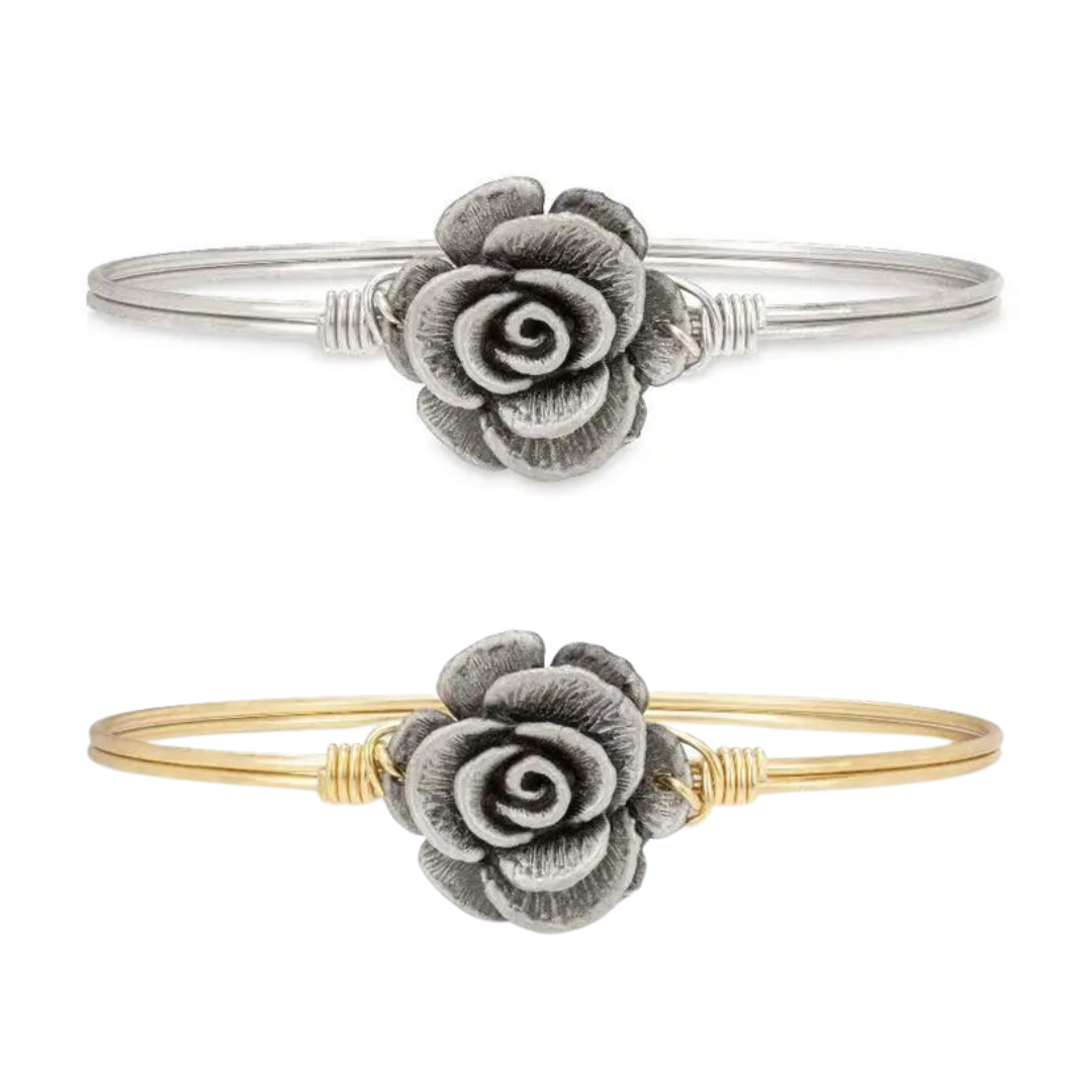 Luca + Danni Rose hook bangle bracelet - Silver plated band - Brass plated band