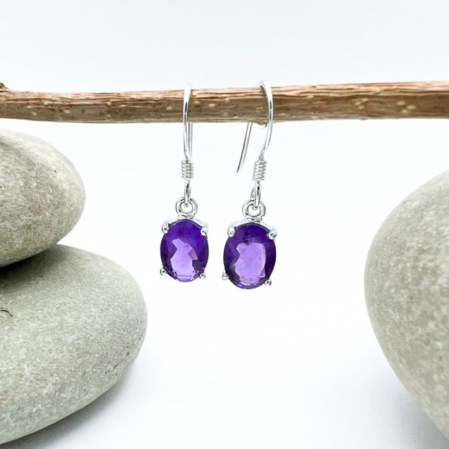 Oval Stone Sterling Silver Dangles