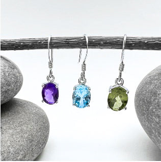 Oval Stone Sterling Silver Dangles