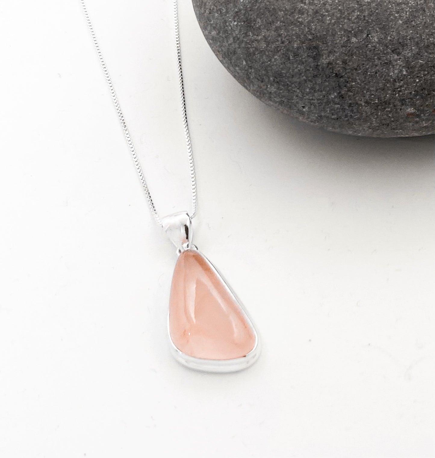 Nice Shape Rose Quartz Pendant in Sterling Silver
