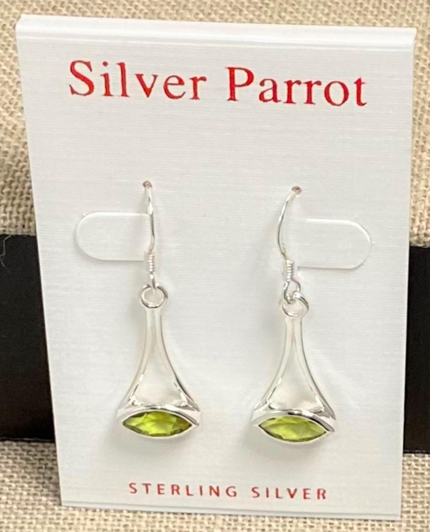 Sterling Silver Geometric Earring With Peridot - Silver Parrot, Inc.