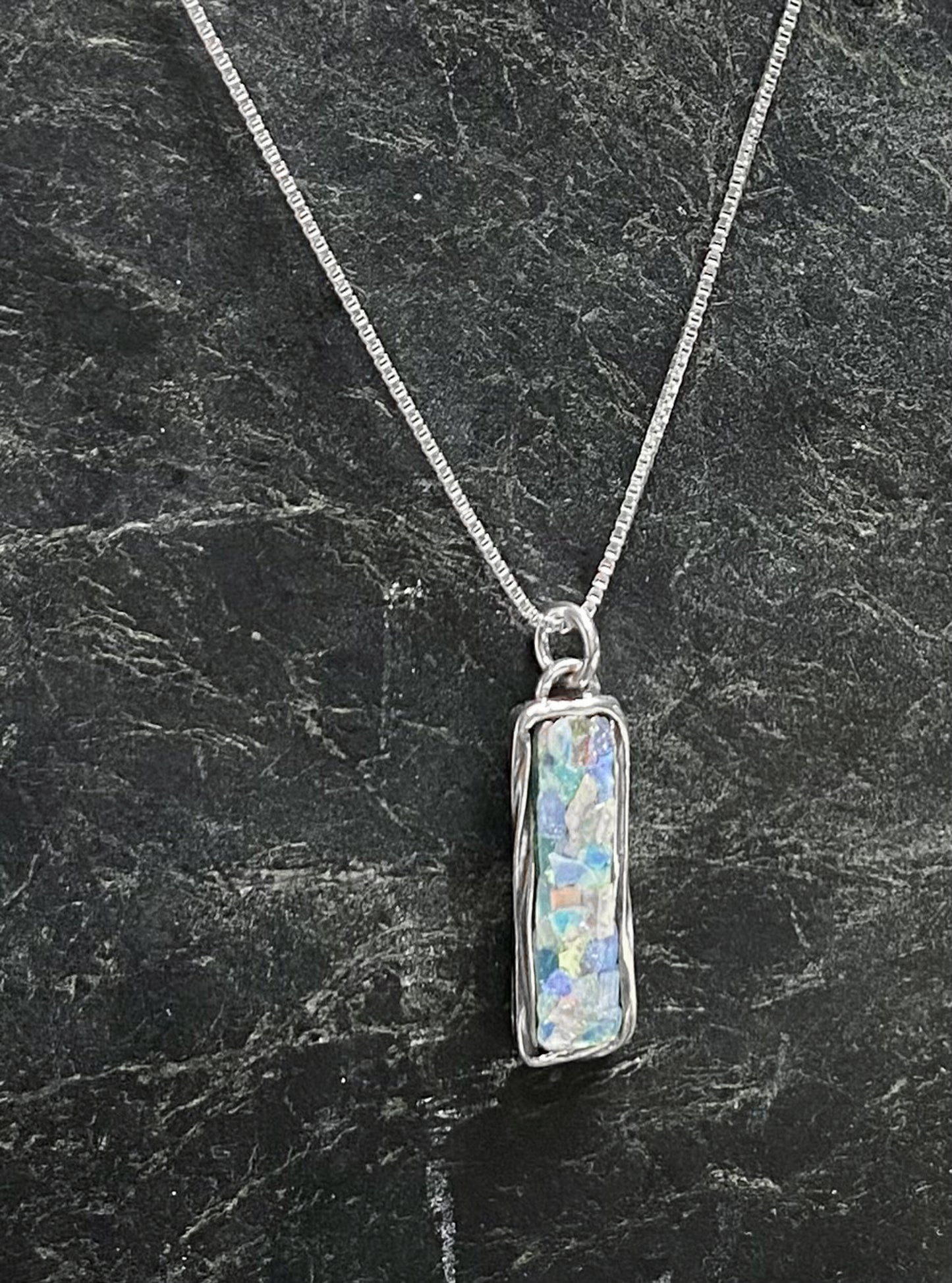 Roman Glass Set In A Elegant Sterling Pendant