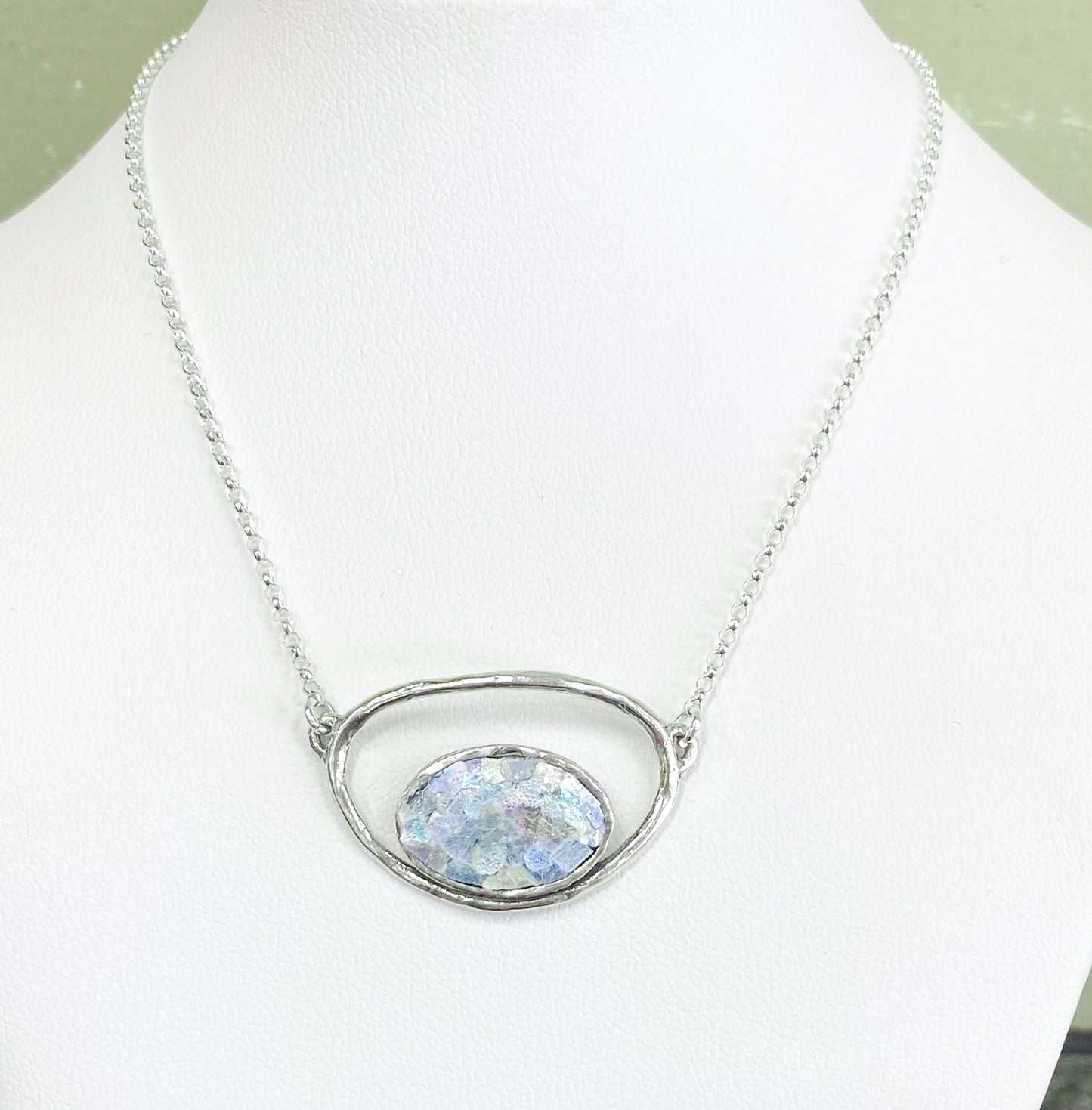 Roman Glass Necklace Set In Sterling Silver