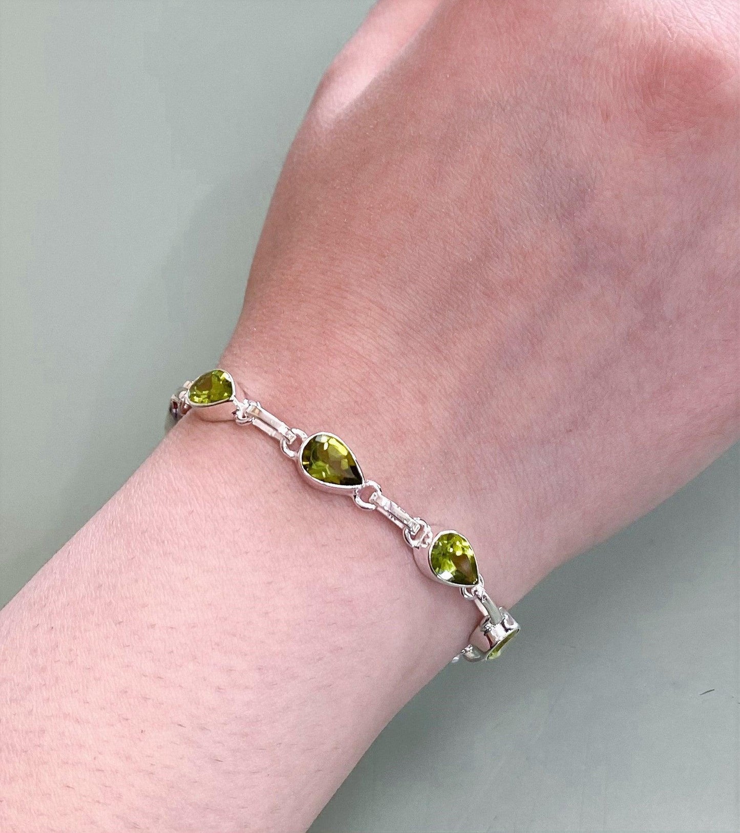 Sterling Bracelet With 7 Peridot Stones - Silver Parrot, Inc.