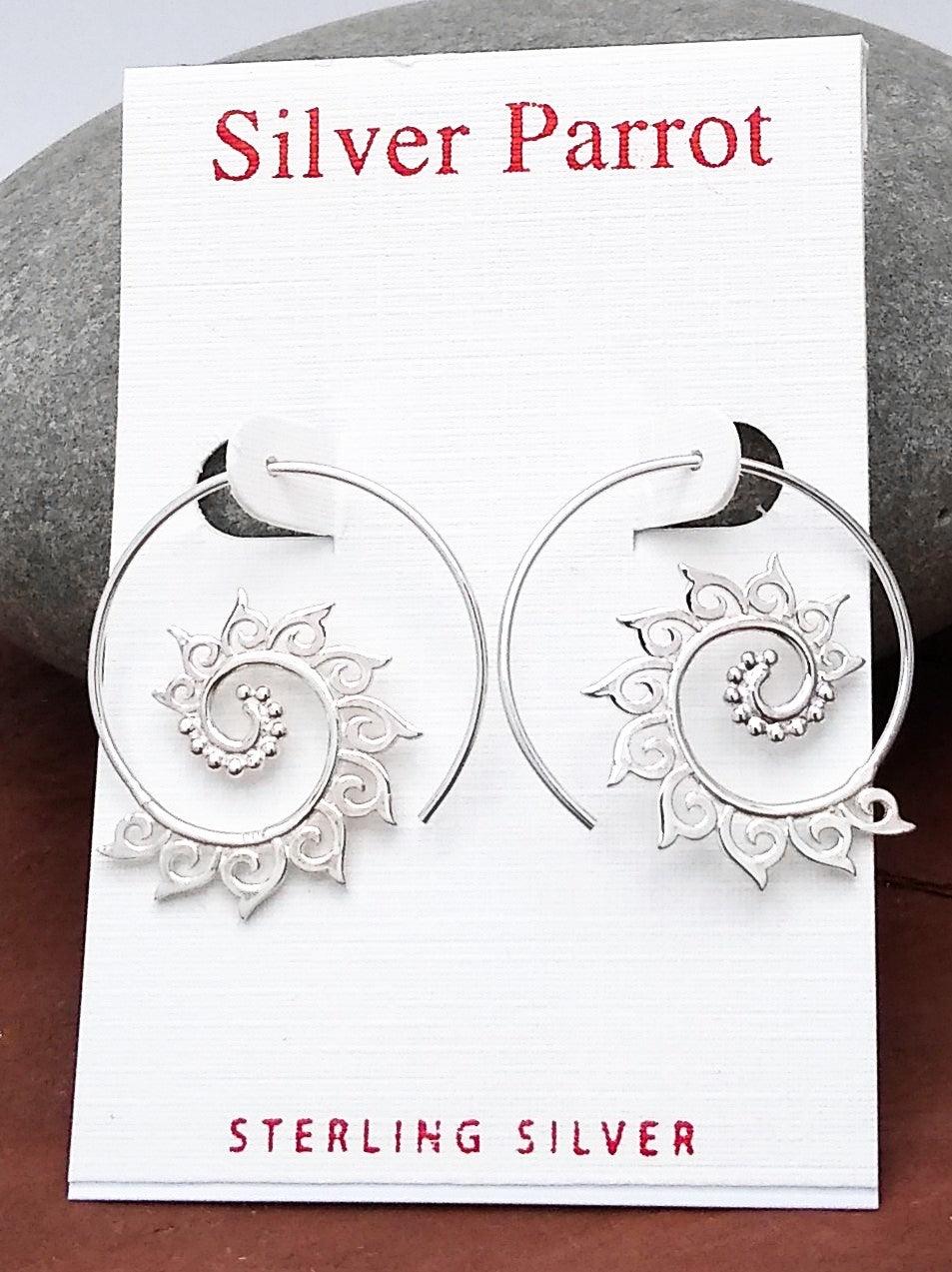 Sterling Silver Swirl Mandala Earring - Silver Parrot, Inc.