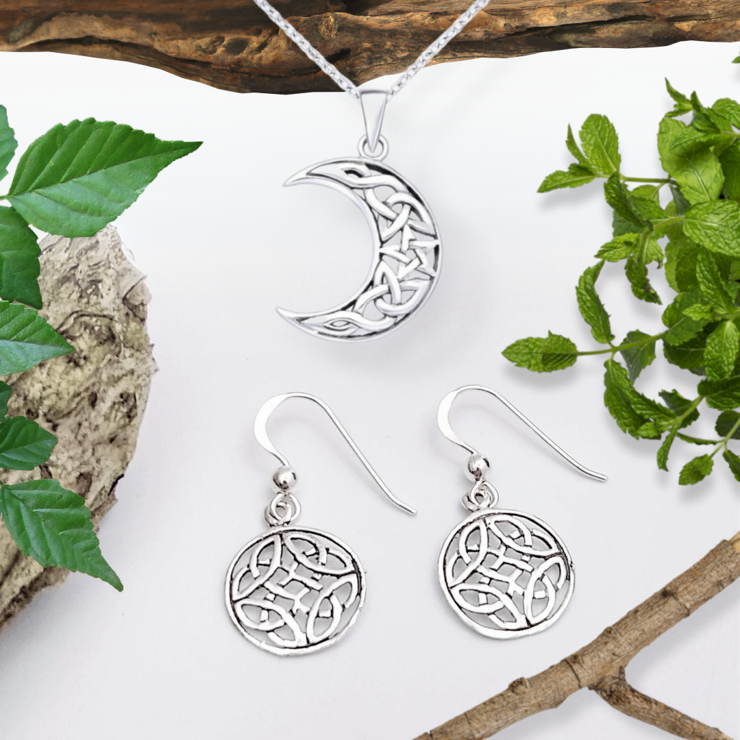 Celtic moon necklace and celtic circle dangles