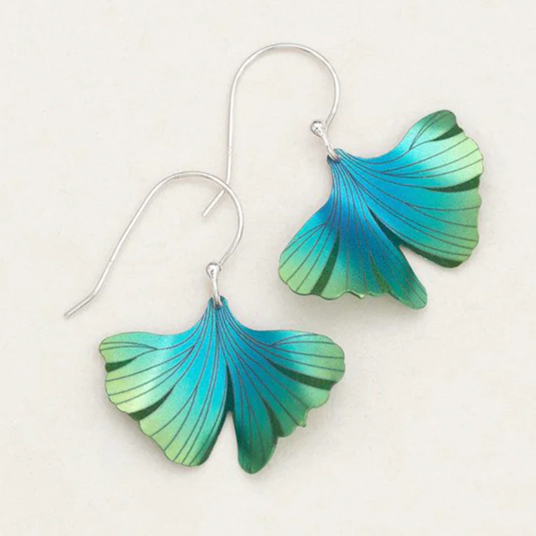 Holly Yashi Ginkgo Earrings - Blue to green fade ginkgo leaf design with sterling silver earwires. 