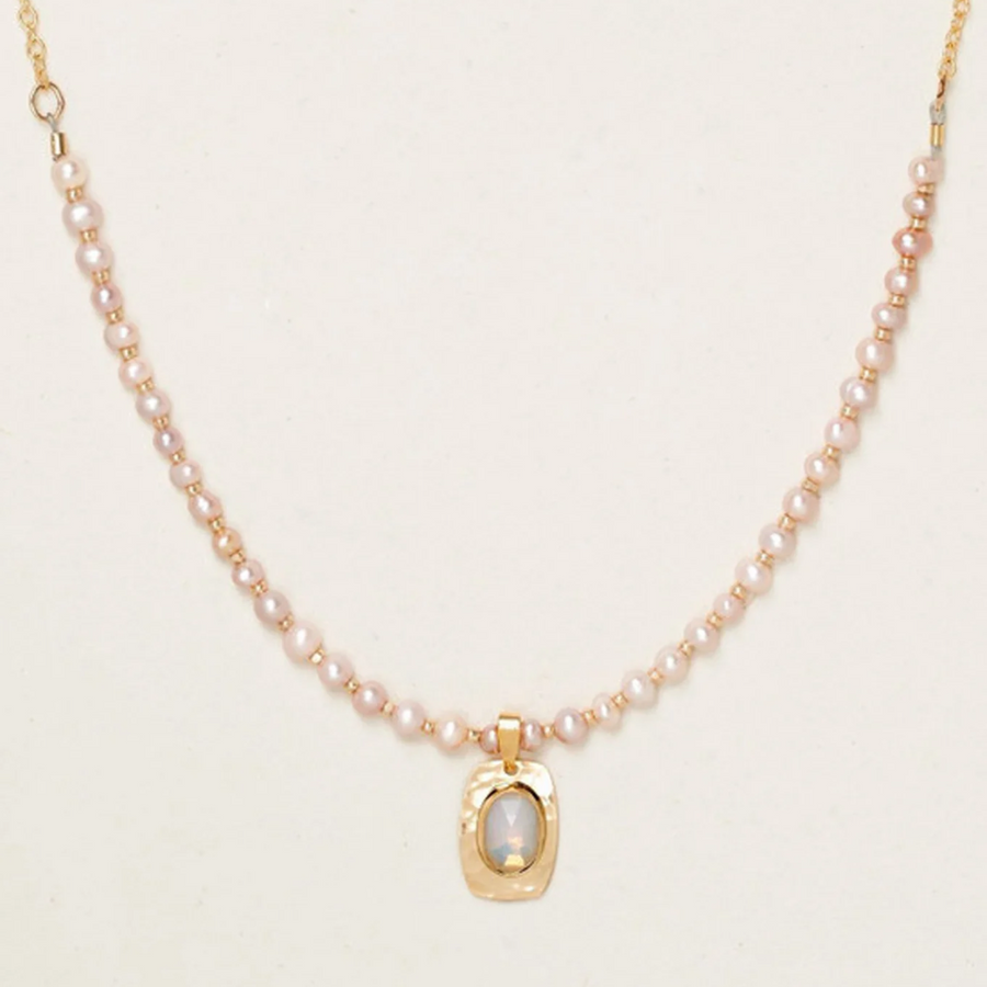 Holly Yashi Adelaide Necklace - Color Gold/Blush - 18k gold-plated and niobium with petite freshwater pearls and pendant