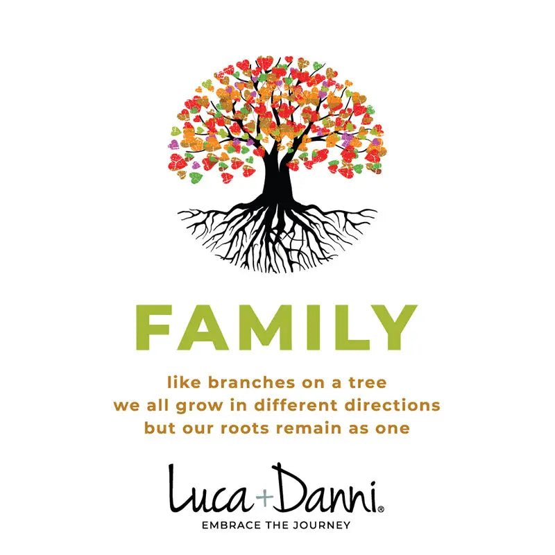 Luca + Danni Family Tree graphic card - "Family. Like branches on a tree we all grow in different directions but our roots remain as one."