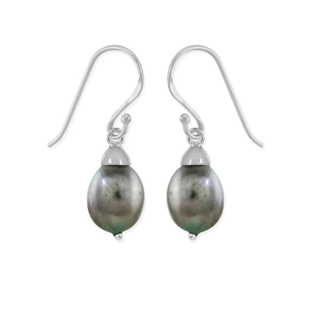 Boma 925 Sterling Silver Freshwater Pearl Drop Dangle Earrings, available in three colors, white, pink, or grey. Photo: Grey Pearl