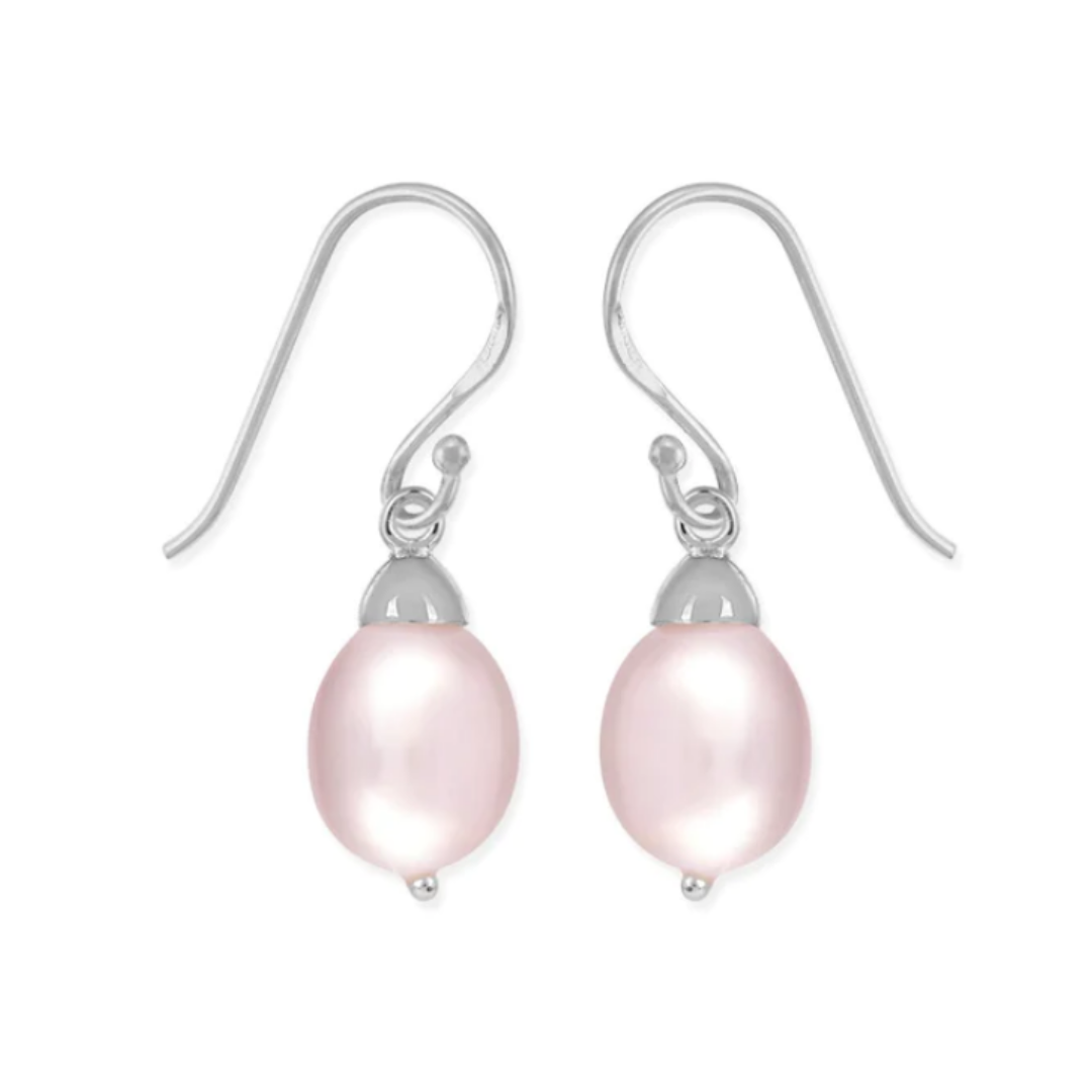 Boma 925 Sterling Silver Freshwater Pearl Drop Dangle Earrings, available in three colors, white, pink, or grey. Photo: Pink Pearl