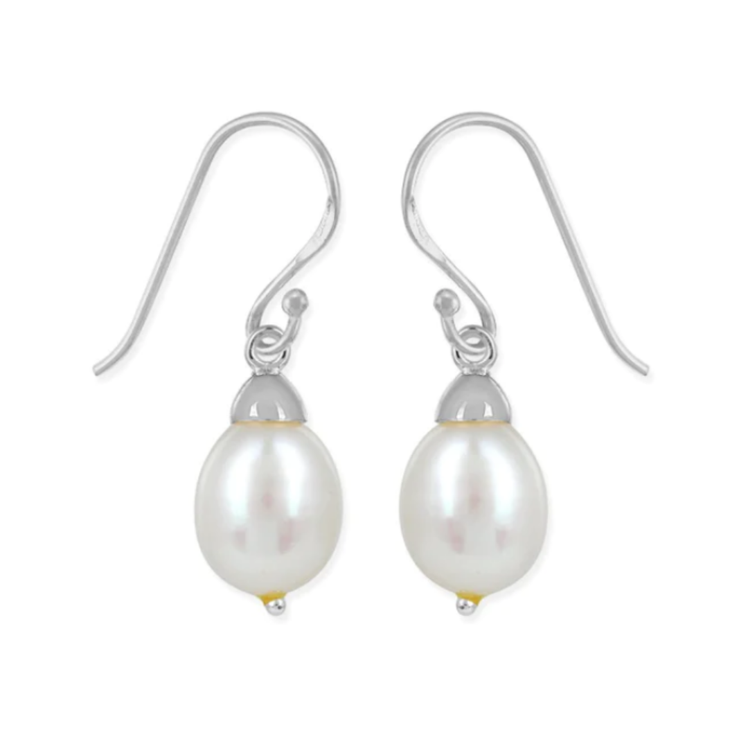 Boma 925 Sterling Silver Freshwater Pearl Drop Dangle Earrings, available in three colors, white, pink, or grey. Photo: White Pearl