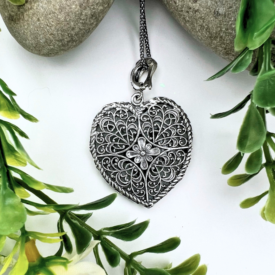 925 FLORAL FILIGREE LOCKET Opening Pendant Sterling Silver 