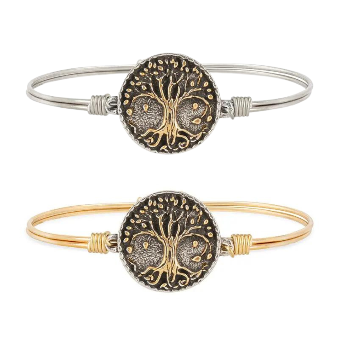 Luca + Danni Tree of Life hook bangle - Silver plated band - Brass plated band