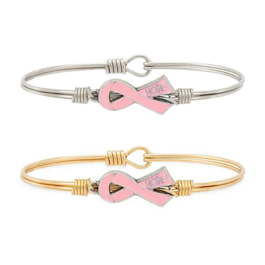 Luca + Danni Breast Cancer Awareness hook bangle - Silver Plated band - Brass plated band
