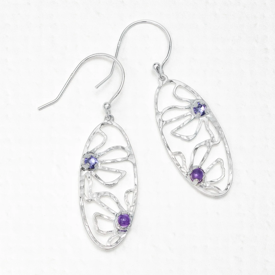Holly Yashi Drew Earrings - Color silver - Silver-plated niobium dangles with crystal and amethyst cabochons