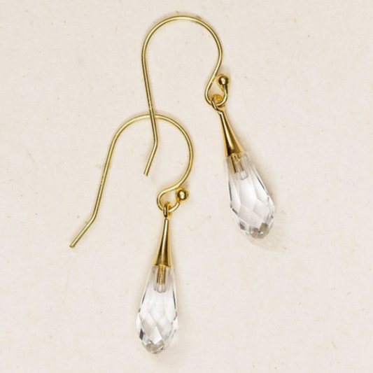 Holly Yashi Rain Drop Earrings - Teardrop shaped golden overlay with an Austrian crystal on gold overlaid fish-hook earwires.