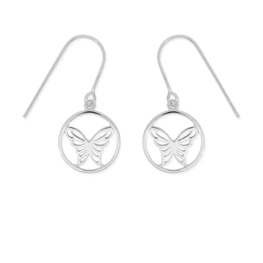 Butterfly in a circle sterling silver dangle earring