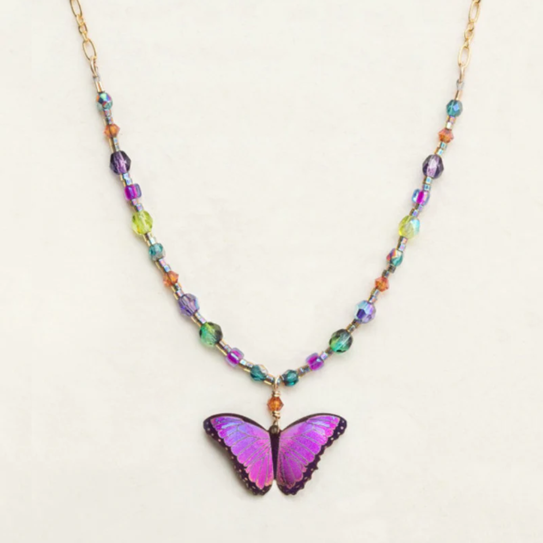 Holly Yashi Bella Butterfly Beaded Necklace - Color Ultra Violet - 18k gold-plated and niobium butterfly pendant