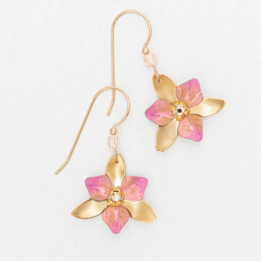 Holly Yashi Special Edition Orla Drop Earrings - Breast Cancer Awareness - Niobium and Gold Filled - Color Pink