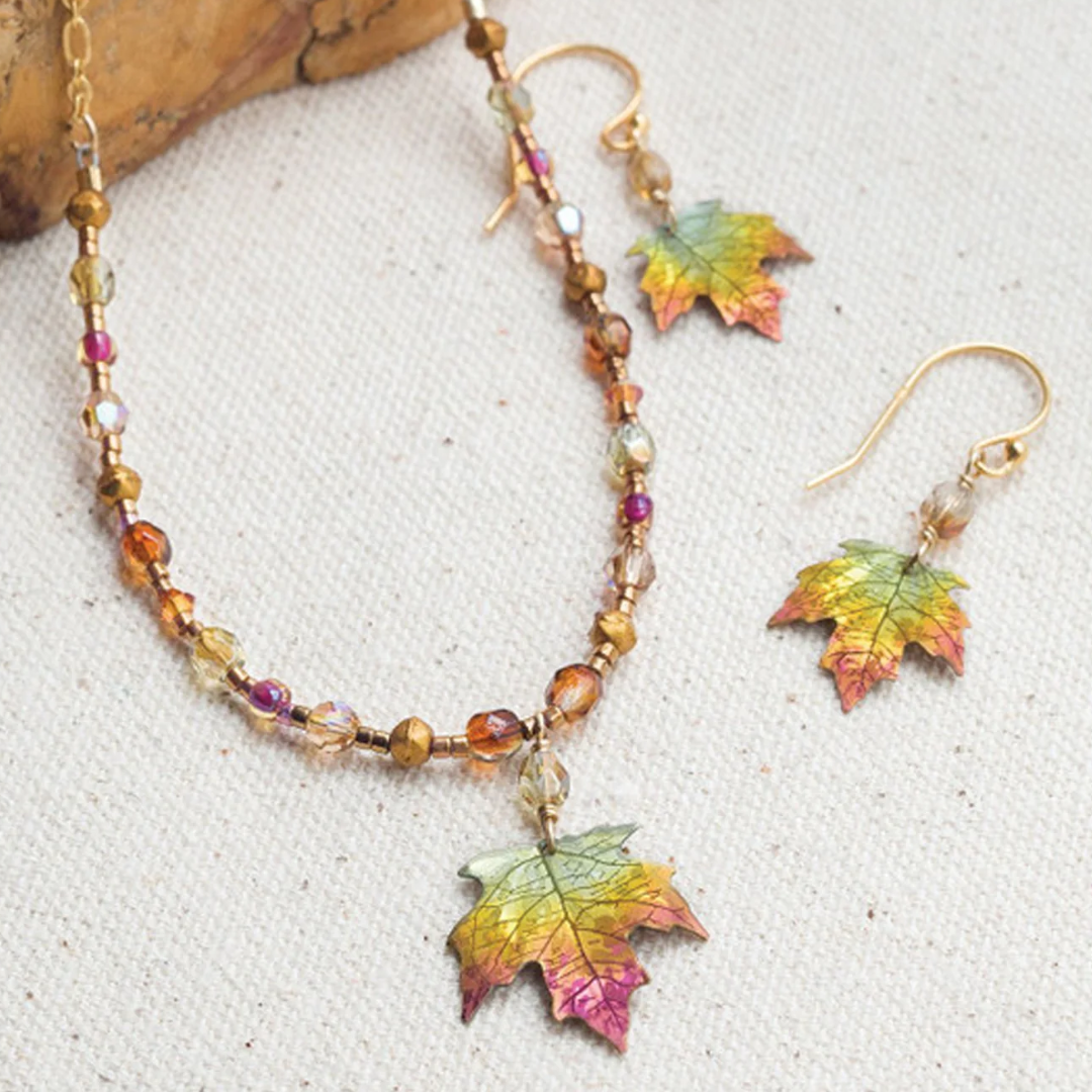 Holly Yashi Sugar Maple Beaded Necklace and Earring Set - Niobium and Gold Filled - Color Peach