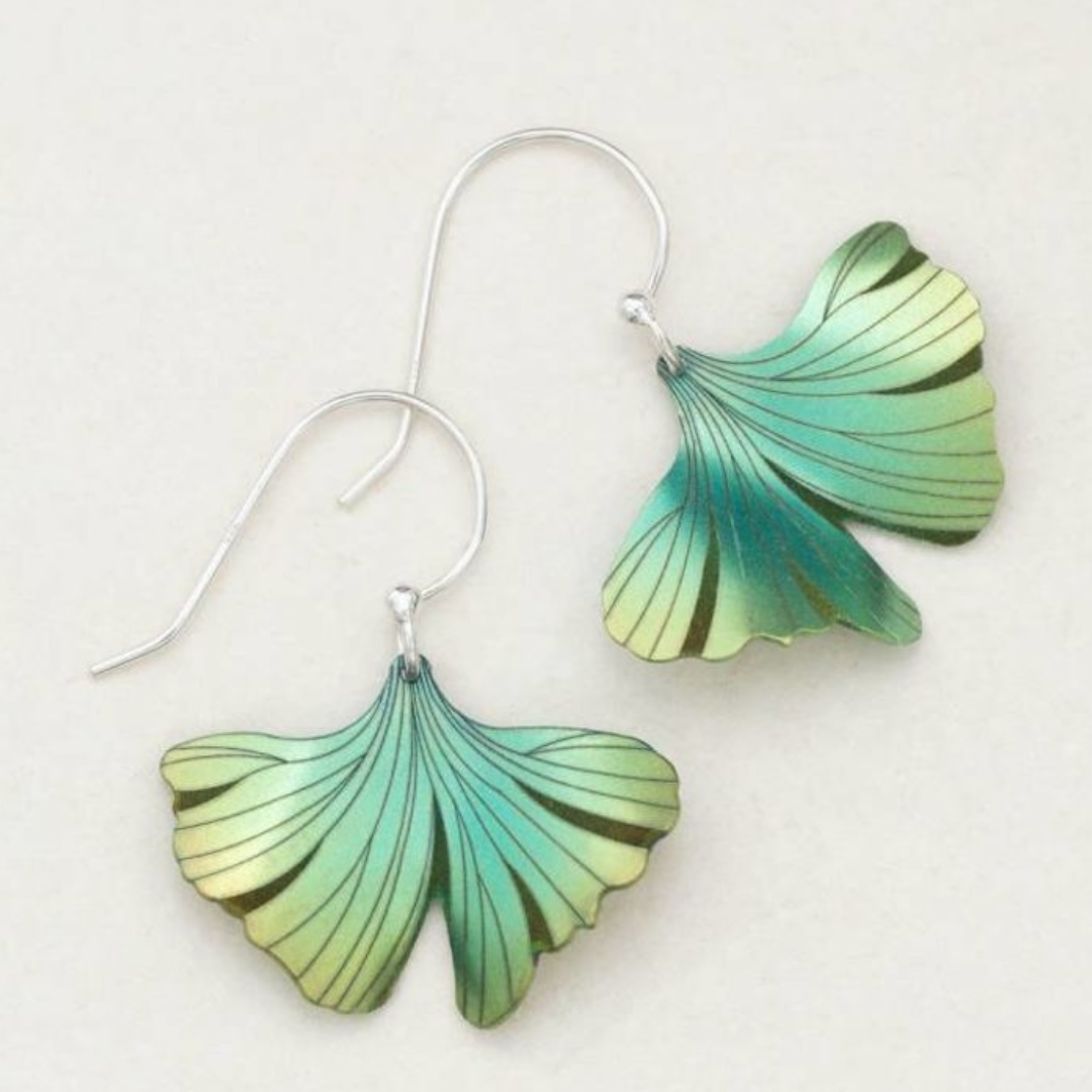 Holly Yashi Ginkgo Earrings - Teal to sage green fade ginkgo leaf design with sterling silver earwires. 