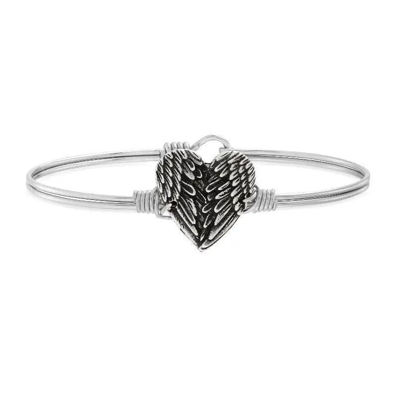 Luca + Danni Guardian Angel Heart Shaped Wings hook bangle - Silver plated band