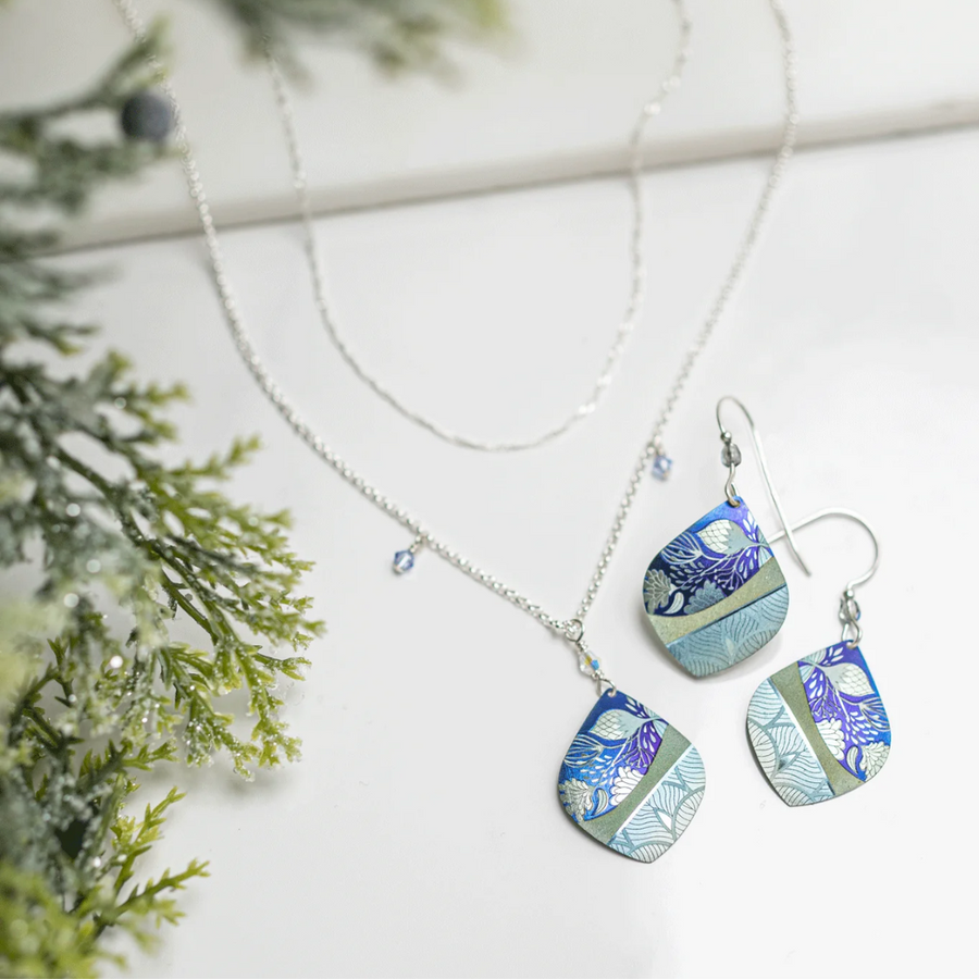 Holly Yashi Lani Earrings and Necklace Set - Niobium and 925 Sterling Silver - Color Kai Blue