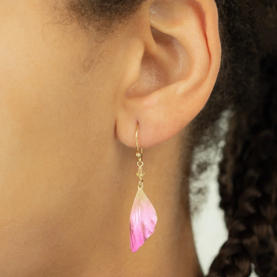 Holly Yashi Special Edition Flutterby Earrings - Niobium and Gold Filled - Pink - Shown on model