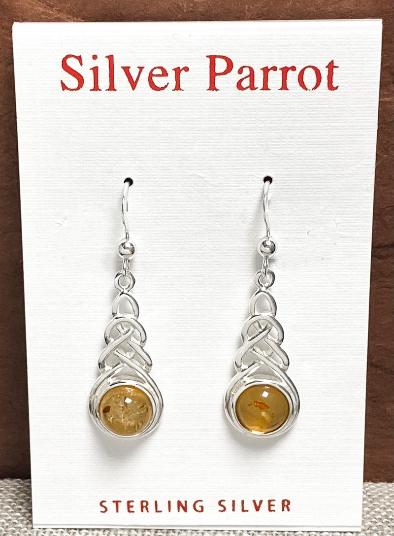 Celtic Amber And Sterling Earrings