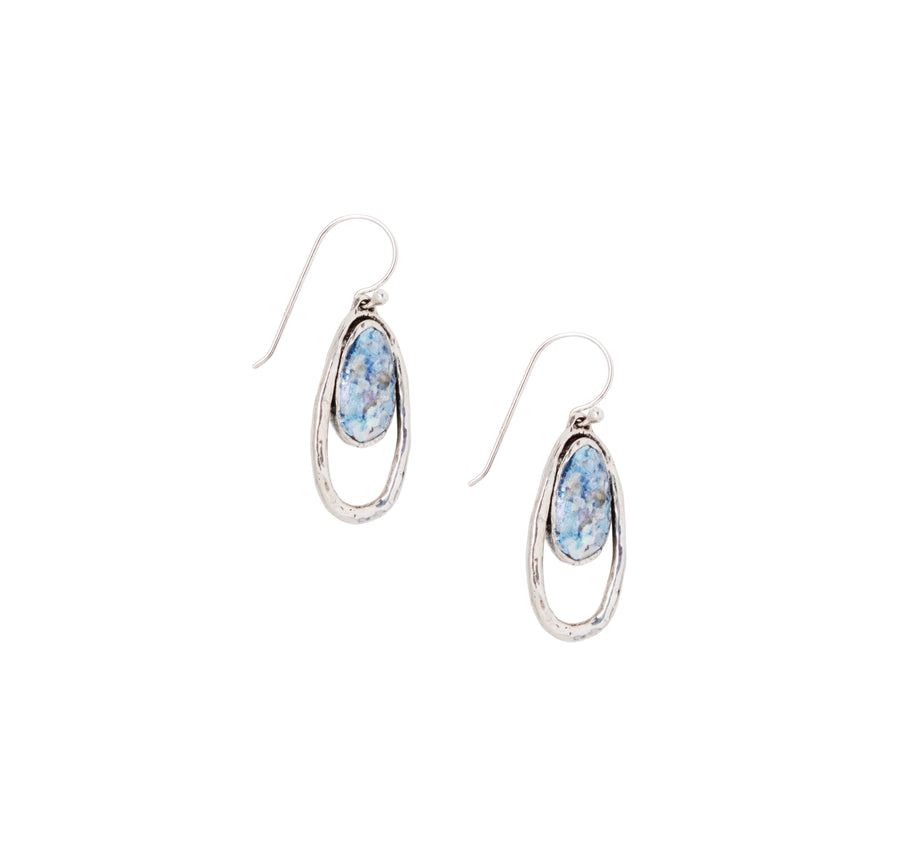 Elegant Roman Glass Earrings in Sterling Silver