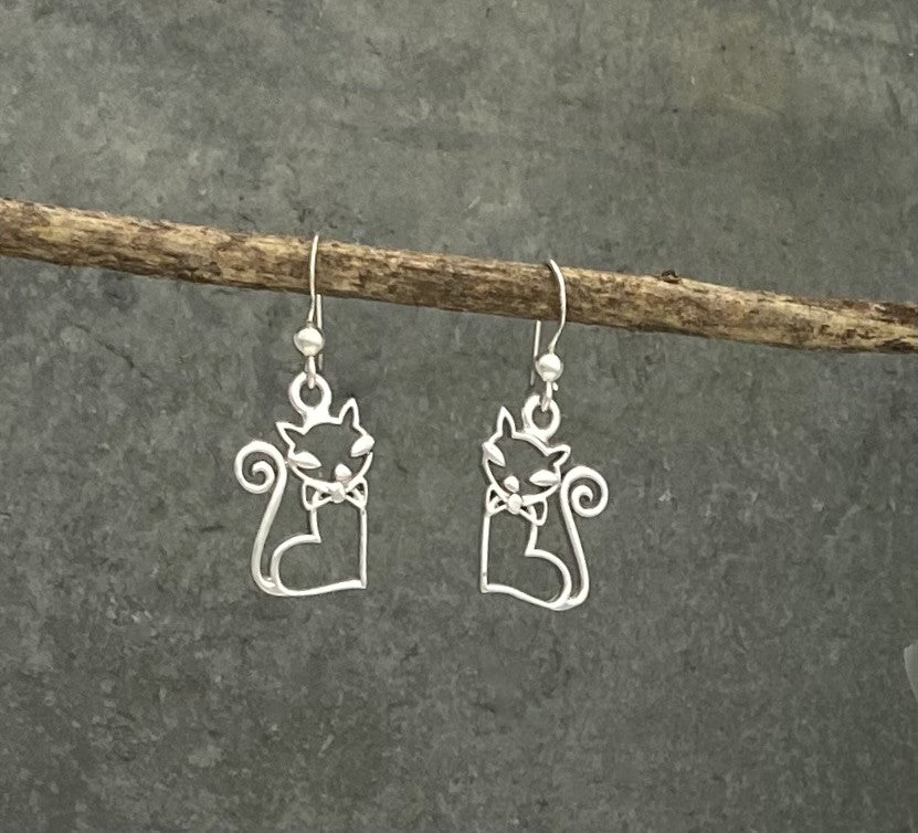Sterling Silver Cats With Heart