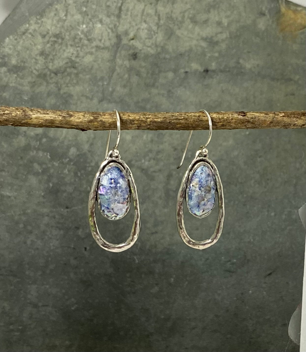 Elegant Roman Glass Earrings in Sterling Silver