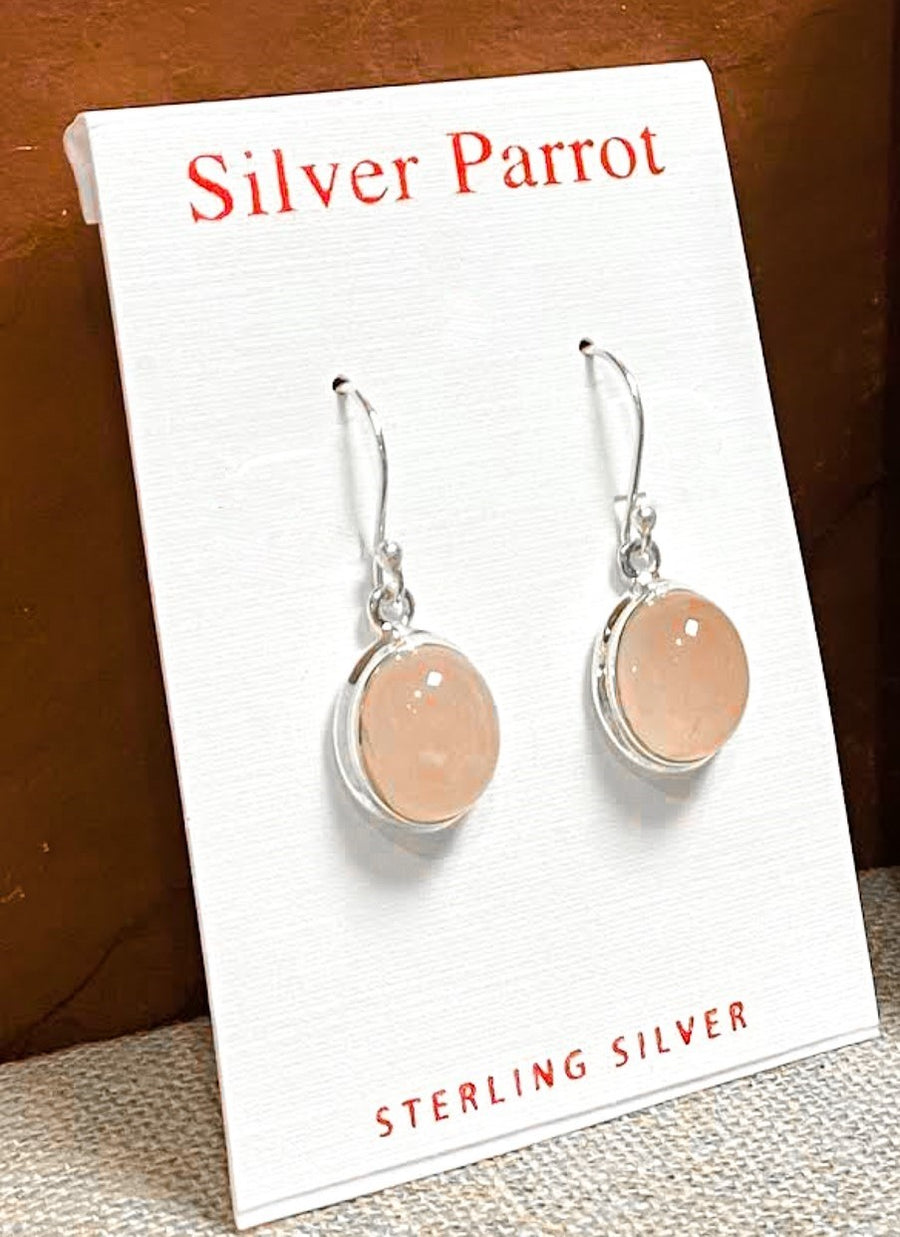 Oval Rose Quartz Earrings In Sterling Silver Settings