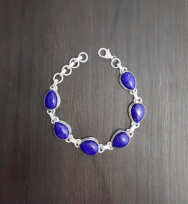 5 Stone Lapis And Sterling Silver Bracelet