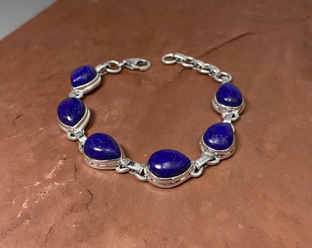 5 Stone Lapis And Sterling Silver Bracelet