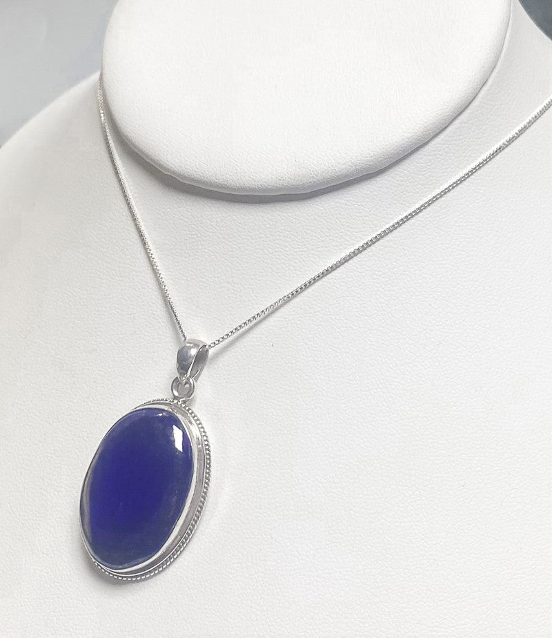Unique Lapis Pendant In Sterling Silver.