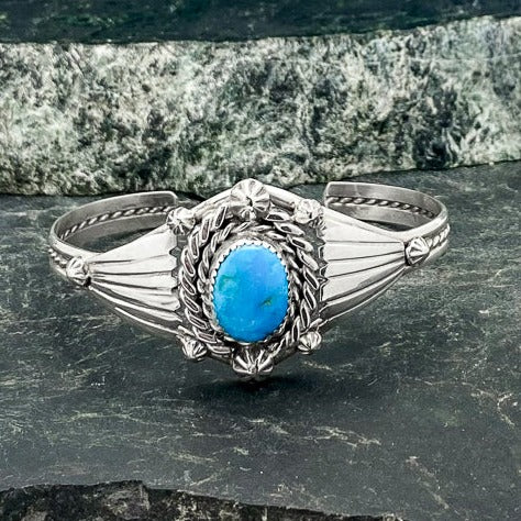Exceptional Navajo  Sterling Cuff With Turquoise