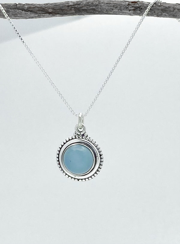 Sterling Silver Pendant With Blue Chalcedony