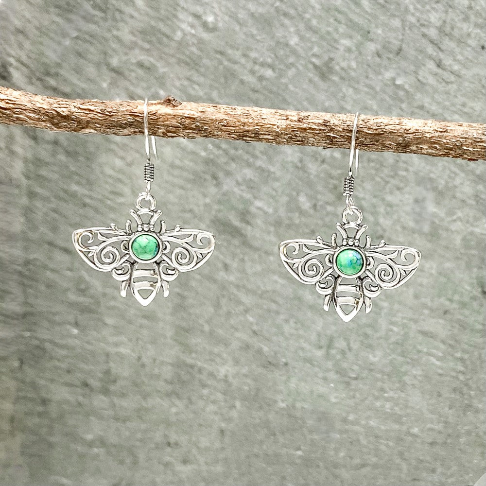 Sterling Silver Bee Earrings With Turquoise